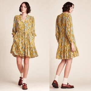 NWT Birds of Paradis Yulia Long Sleeve Fit & Flare Shirtdress in Golden Briar